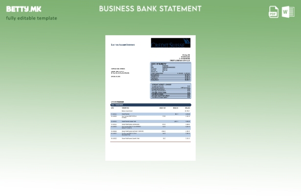 модерен стил извод на корпоративна сметка на Credit Suisse Bank Шаблон Word и PD
